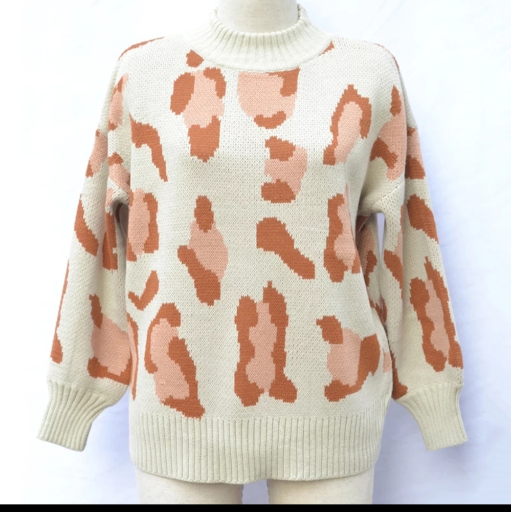 LAST S M only! Leopard Print Sweater Women Long Sleeve Knit Top - Picture 4 of 6